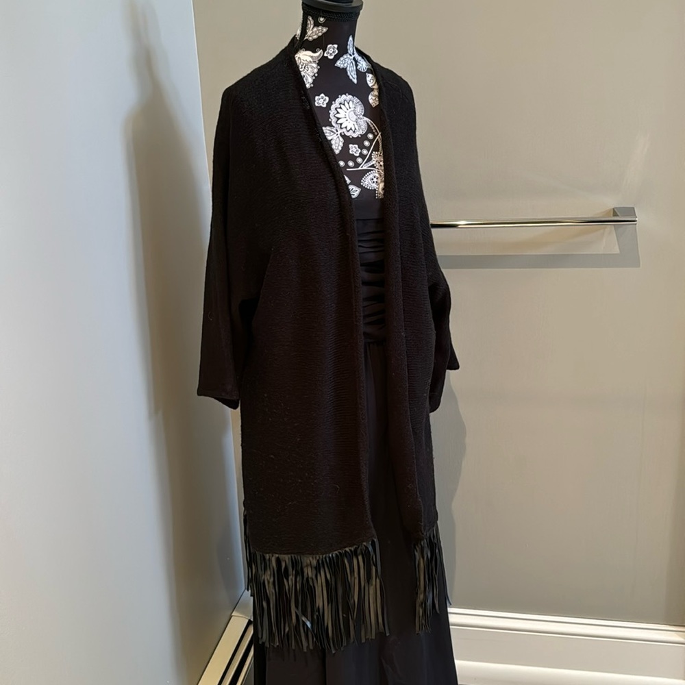 Chico’s size 2 black sweater with fringe detail